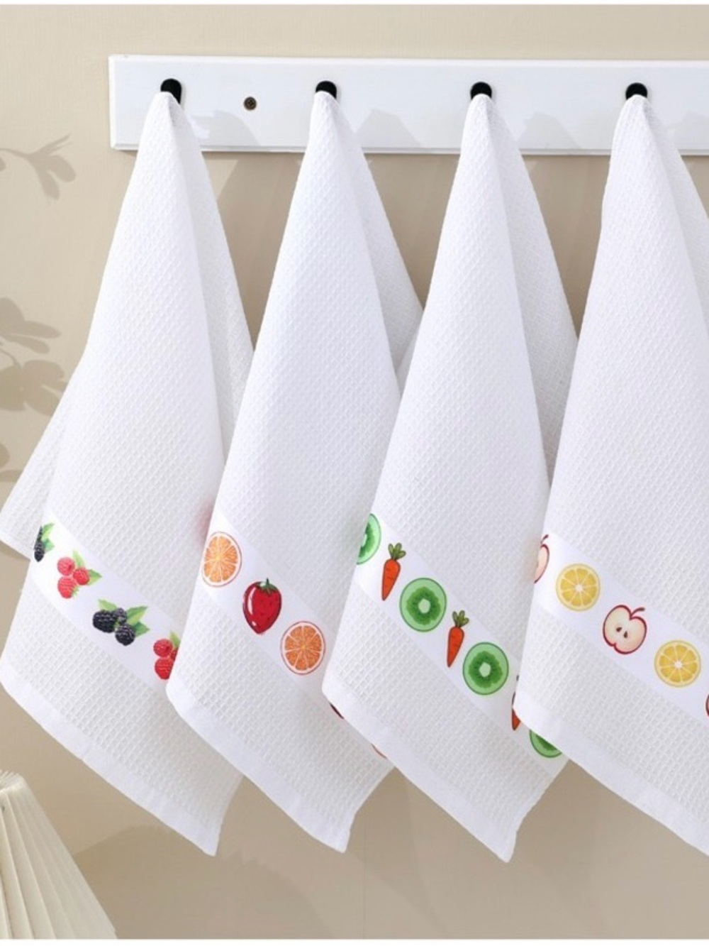 White Fruit & Veggie Trim Kitchen Towels - Set of 4